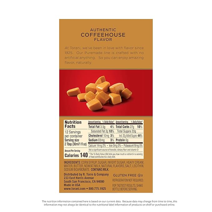 Torani Puremade Sauce Caramel 16.5 Ounces(Pack of 4)