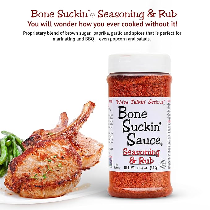 Bone Suckin' Seasoning &amp Rub Original Blend Grilling Rubs Dry Pork Rub Gluten-Free Non-GMO Kosher Great on Ribs Pork Beef Chicken Seafood Pasta Vegetables Even Popcorn and No Msg