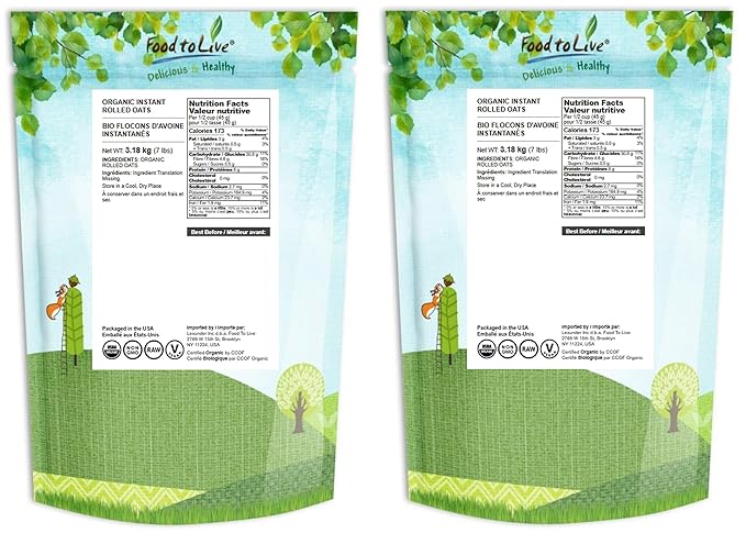Food to Live Organic Instant Rolled Oats 14 Pounds - Ready in 1 Minute Non-GMO Whole Grain Oatmeal. Good Source of Fiber and Protein. Great Quick Cook and Overnight Oats for Nutritious Breakfast