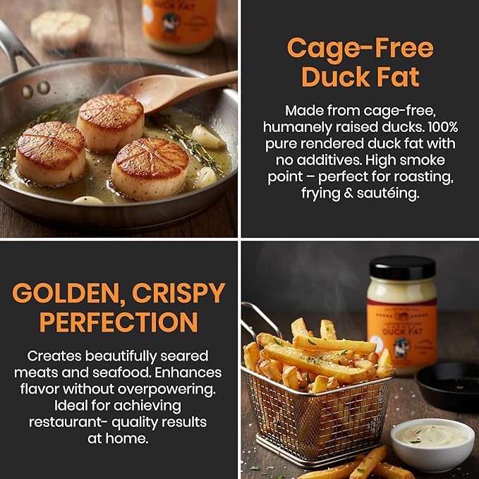 Aux Délices des Bois Premium Cage-Free Duck Fat All-Natural Rendered Cooking Fat for Frying Roasting Sautéing 11 Ounce Jar Room Temperature Stable