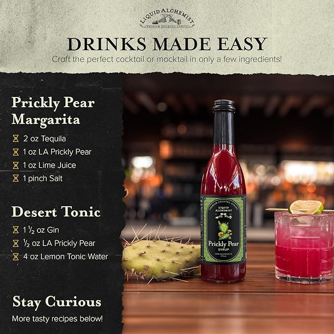 Liquid Alchemist Prickly Pear Syrup for Cocktails - Real Ingredients Make our Mixer Perfect for a Summer Cocktail and Margarita Mix - Vegan &amp Non-GMO (25.4 oz)