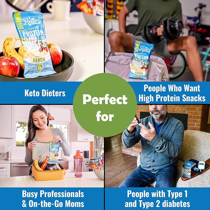 Better Than Good Keto Ranch 16g Protein Puffs | Healthy Savory Snacks Gluten-Free Low Carb kids &amp Diabetic-Friendly Snack No Artificial Flavours | 2 Servings of Fruits &amp Veggies (Pack of 1