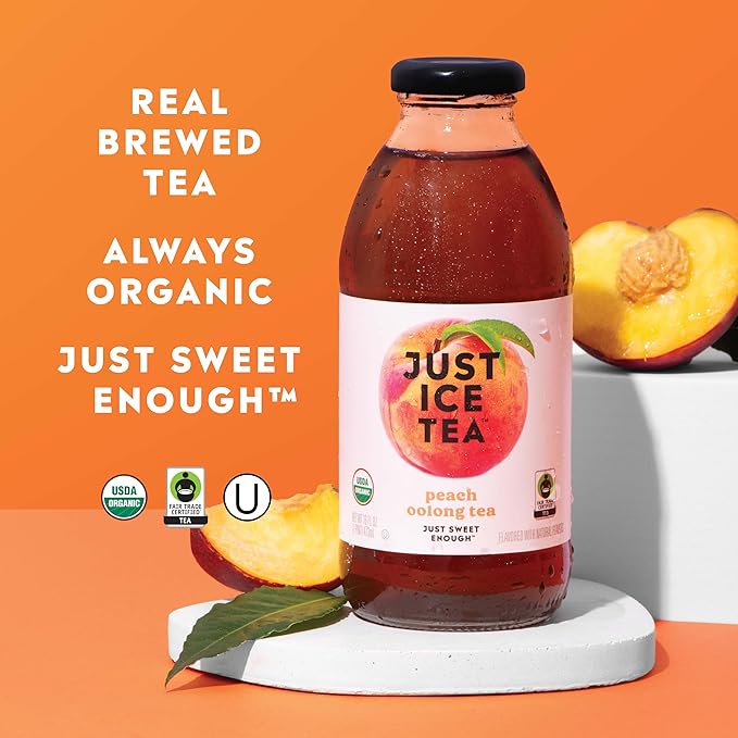 Just Ice Tea Organic Iced Tea 16 Fl Oz Glass Bottles (Peach Oolong Tea Pack of 12)