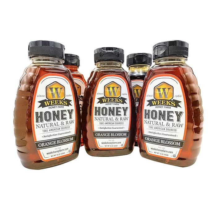Weeks Honey Farm 6 Pack of 16 Ounce (1 lb.) Orange Blossom Honey - Pure Raw Unfiltered Unheated Honey Full of Vitamins Minerals Amino Acids Phytonutrients | Superfood