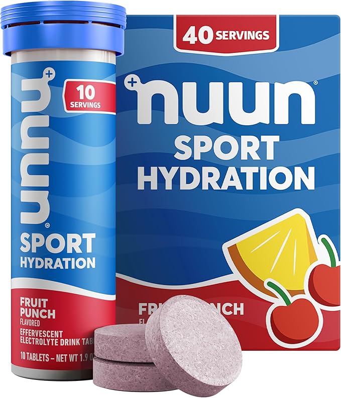 Nuun Sport Electrolyte Tablets with Magnesium Calcium Potassium Chloride &amp Sodium Gluten Free &amp Vegan Fruit Punch 4 Pack (40 Servings Total)