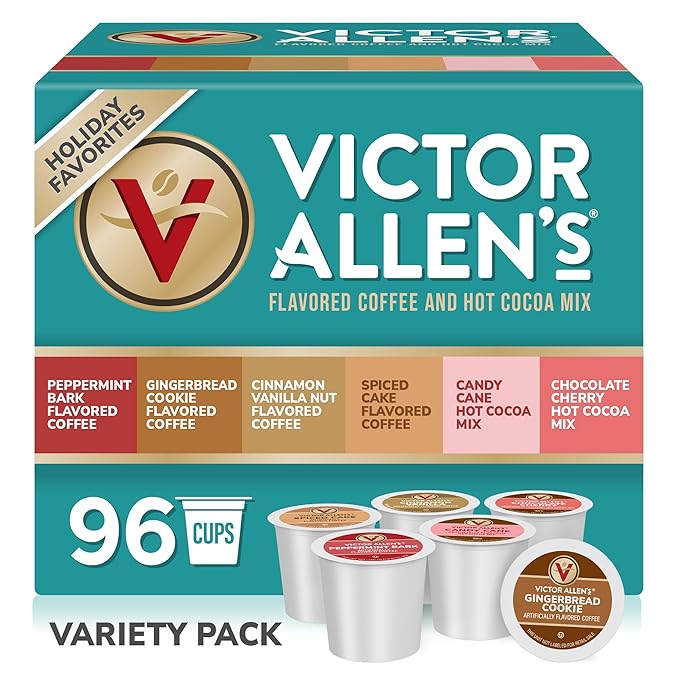 Victor Allen's Coffee Holiday Favorites Coffee &amp Hot Cocoa Variety Pack 96 Count Single Serve Cups &amp Coffee Pods for Keurig K-Cup Brewers