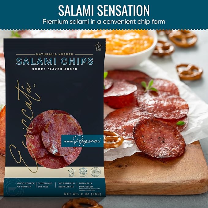 Meats Kosher Salami Chips - Sliced Sausage Charcuterie Meat - Natural Friendly - 2 oz Pepperoni 5 Pack