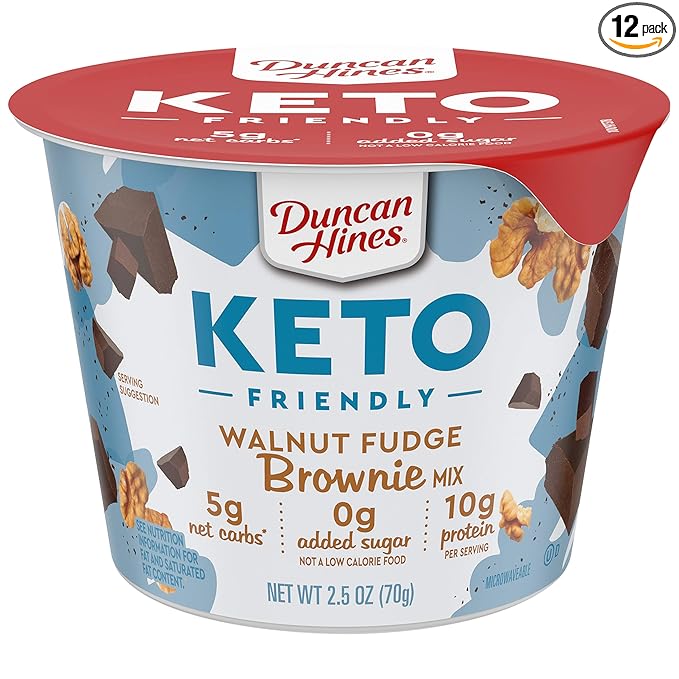 Duncan Hines Keto Friendly Brownie Mix Cup Walnut Fudge Zero Added Sugar Gluten Free 2.5 oz. (Pack of 12)