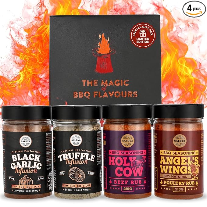 Premium BBQ Rub Gift Set - Holy Cow Angel’s Wings Black Garlic Truffle Infusion BBQ Rubs | Pack of 4 | 100% Natural | Spice Gift For Foodie