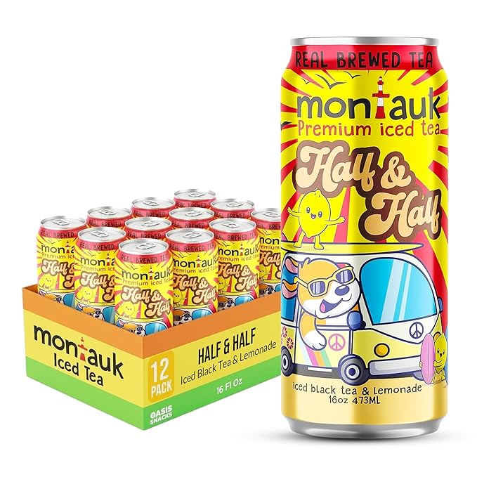 Montauk Premium Iced Tea Ready-to-Drink Tea 16 fl oz Cans (Pack of 12 Half &amp Half)