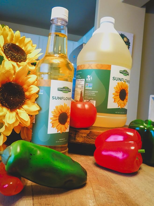 Healthy Harvest Non-GMO Sunflower Oil - Healthy Cooking Oil for Cooking Baking Frying &amp More - Naturally Processed to Retain Natural Antioxidants (One Gallon)