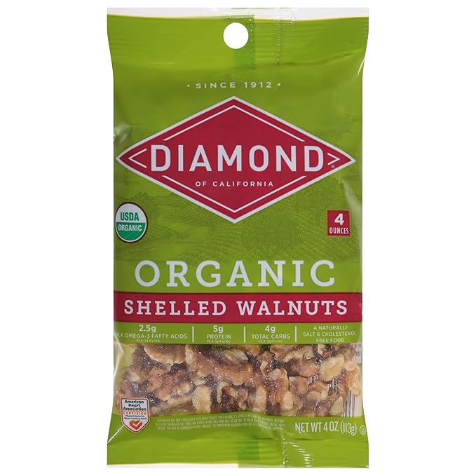 Diamond of California Walnuts Organic Shelled Walnuts 4 oz (12 Pack)