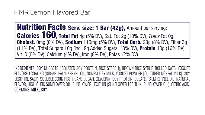 HMR Lemon and Iced Oatmeal Flavored Protein Bar Bundle 10g Protein 150-160 Calories each 48 Count