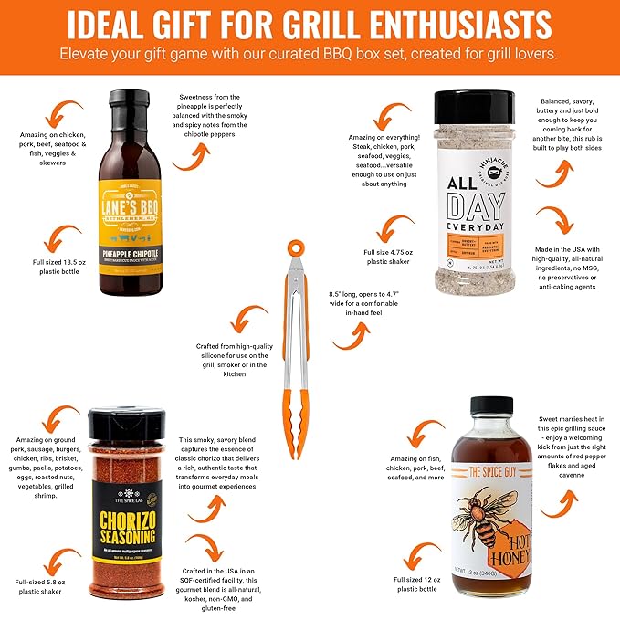 Grill Masters Club The Grate Tailgate BBQ Box | Premium BBQ Spices Sauces and Seasoning for the Ultimate Grill Master | Essential for Cooking Grilling and Smoking | Perfect Grill Gift for Men &amp