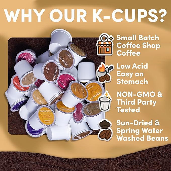 Sarasota K-Cup Coffee Pods | Medium Roast Flavored Coffee | Snickerdoodle Sugar Cookie | Single Serve for Keurig Brewers | Gourmet Low Acid Mold Free | 24 Count