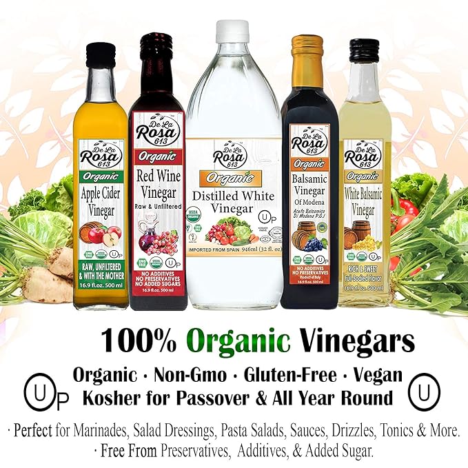 De La Rosa Organic Distilled White Vinegar Raw &amp Unfiltered Kosher for Passover Vegan &amp Gluten Free Great for Salad Dressing Marinades White Distilled Vinegar 5 Liter (Pack of 1)