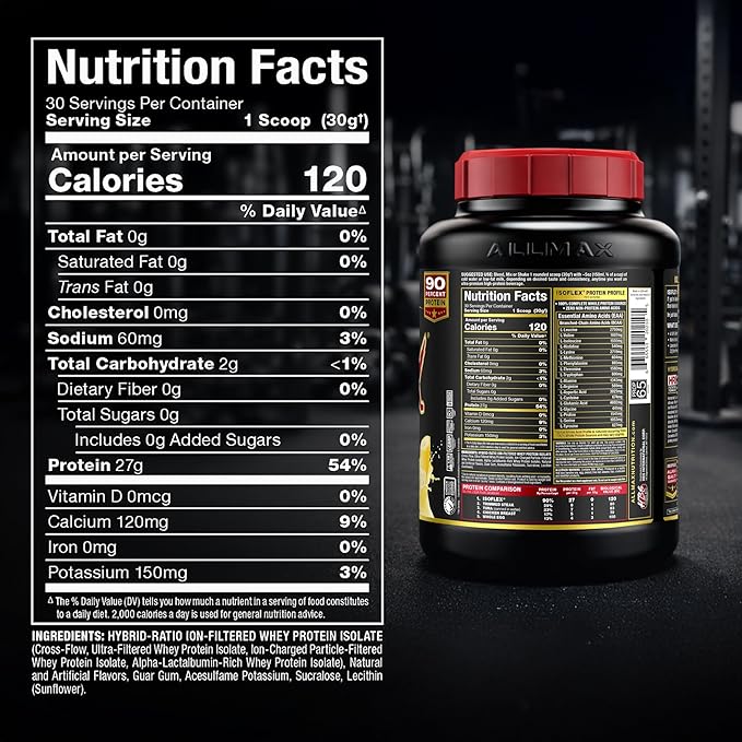 ALLMAX ISOFLEX Pure Whey Isolate Protein Powder - Gluten Free Low Lactose Sugar-Free - High-Protein Clean Keto-Friendly for Pre Post Workout Supplement for Women and Men | Banana 2lb