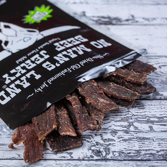 No Mans Land Beef Jerky - Fajita Lime | Slow-Dried Smoked &amp Seasoned Jerky Strips | High Protein Low Carb Low Calorie Beef Snack | Gluten Free - 8.5oz Bag