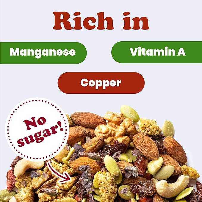 Food to Live - Organic Raw Munchies Snack Mix 1 Pound - Raw and Non-GMO Snack Mix Contains Cacao Nibs Raisins Almonds Cashews Walnuts Goji Berries Mulberries Pumpkin Seeds