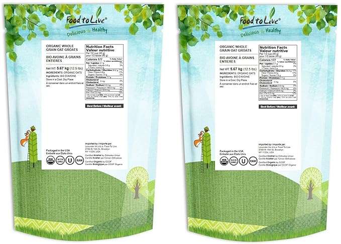Food to Live Organic Oat Groats 25 Pounds — 100% Whole Grain Non-GMO Seeds Kosher Raw Non-Irradiated Vegan Bulk Low Glycemic Rich in Protein Fiber Copper and Manganese