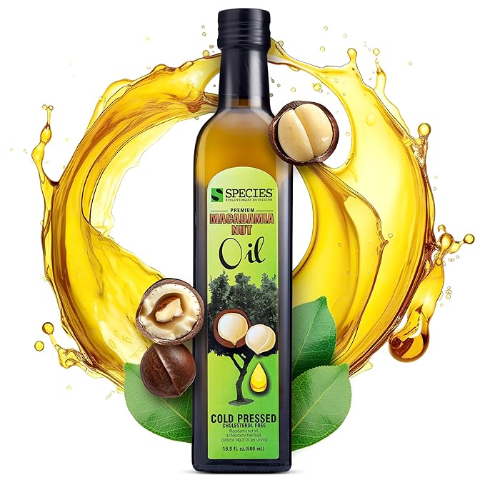 Species Nutrition Macadamia Nut Oil Healthy Cooking Oil for Stir Fry Sweet Buttery Great Tasting Omega 9 Monounsaturated Fats Balanced Omega 3 &amp 6 Fats. (32 Servings)