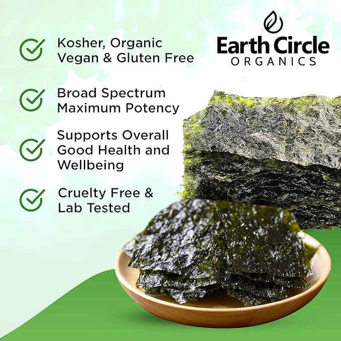 Earth Circle Organics | Organic Nori Seaweed Sheets - Raw Unheated &amp Not Roasted | Grade A Certified | Vegan Paleo Keto Friendly | Premium Nori for Sushi Rolls &amp Wraps (50 Sheet)