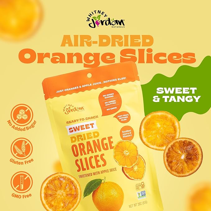 Whitney Jordan Naturals Air-Dried Orange Slices 2 Oz Pack of 10 - Dried Fruit Snack Made from Real Oranges - Gluten-Free Vegan Chewy Real Fruit for Healthy Snacking On-the-Go