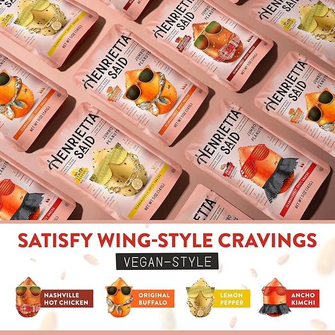 Henrietta Said Wing-Flavored Peanuts - Variety Pack - Truly Good Foods Shelled Snacking Nuts - Bold Flavors - Savory &amp Spicy - Jumbo Flavored Peanuts - Protein Packed Vegan Snack - 4 (5-oz) Packs