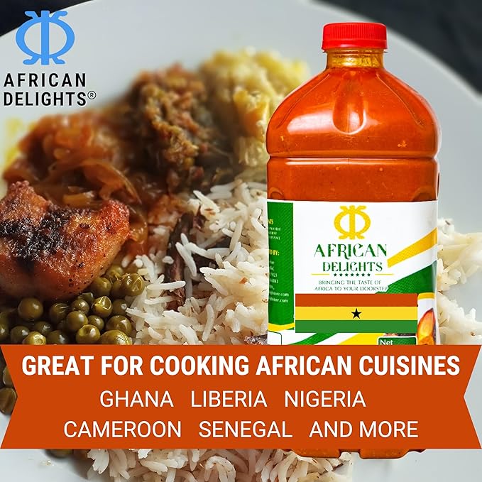 African Delights Red Palm Oil - 100% Natural &amp Pure | Authentic Unrefined Palm Fruit Oil | High Smoke Point for Cooking Frying &amp Sautéing | No Trans Fat Non-Hydrogenated | Ideal for African