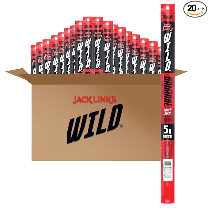 Jack Link's WILD Snack Sticks Original - Protein Snack Sticks Made with 5g of Protein Keto Friendly Individually Wrapped - 1.0 Oz. (Pack of 20)