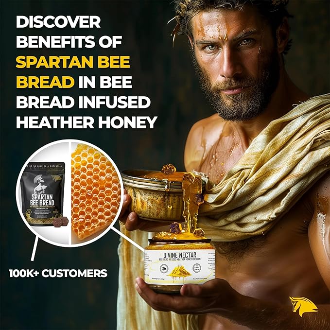 Divine Nectar Spartan Bee Bread Infused Heather Honey | Supercharged Performance Recovery and Vitality | 100% Raw and Pure