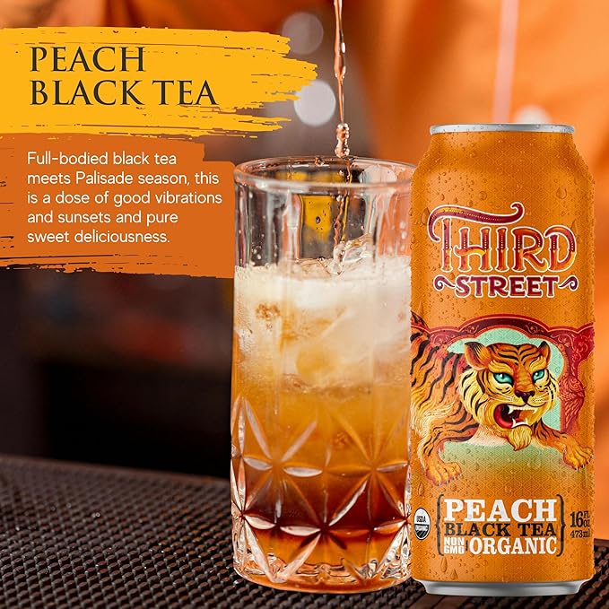 Third Street Inc. Organic Peach Black Tea 16 Fl. Oz. Crisp and Juicy Blend Ready to Drink Beverage Vegan Gluten Free Kosher Non-GMO 12 Pack