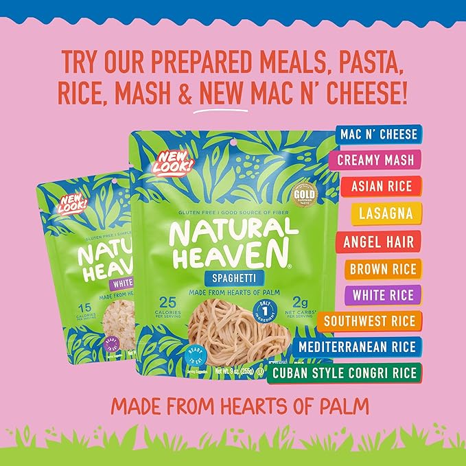 Natural Heaven White Rice Hearts of Palm – Naturally Rich in Potassium Low-Calorie Veggie Rice Keto &amp Gluten-Free Food Vegan 9 Oz (Pack of 2)