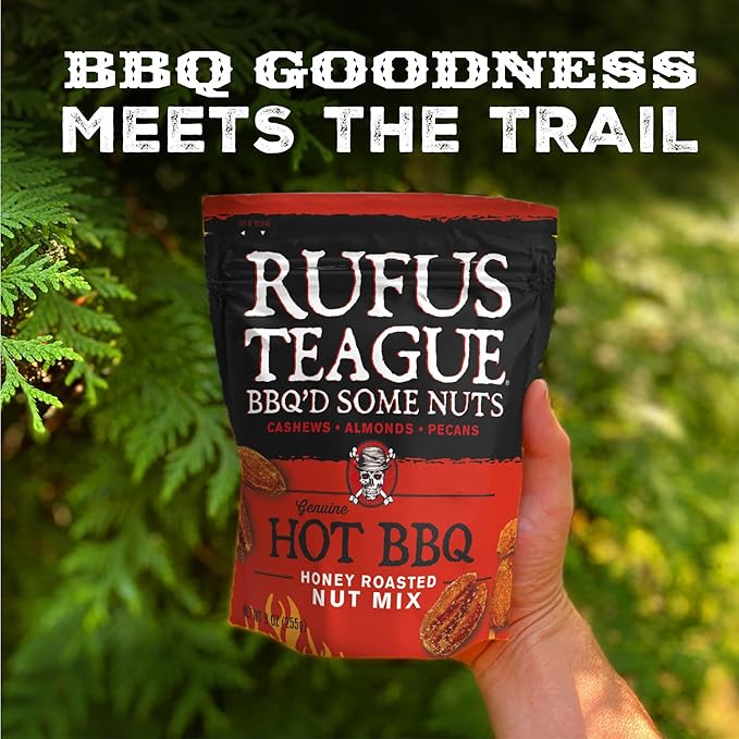 Rufus Teague Hot BBQ Honey Roasted Nuts Mix Sweet &amp Spicy Almonds Cashews &amp Pecans 9 oz Resealable Pouch (No Peanuts) 2 Pack