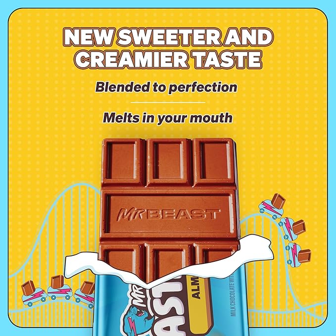 MrBeast Feastables Almond Milk Chocolate Bar King Size 10 Count Roasted Almond Chocolate Candy Fairtrade Cocoa 2.1oz Each