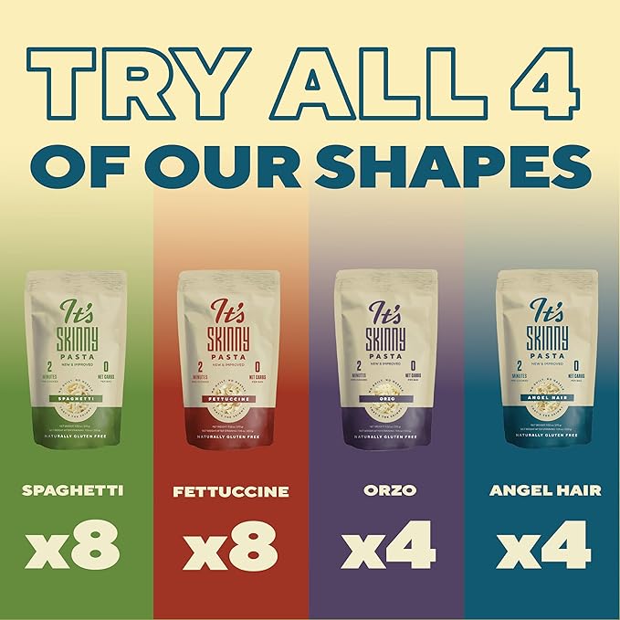 It’s Skinny Pasta Variety Pack – Spaghetti Fettuccine Angel Hair and Orzo Low Carb Gluten Free Keto &amp Vegan-Friendly Shirataki Konjac 4.5 Calories Ready in 2 Minutes (24 Packs)