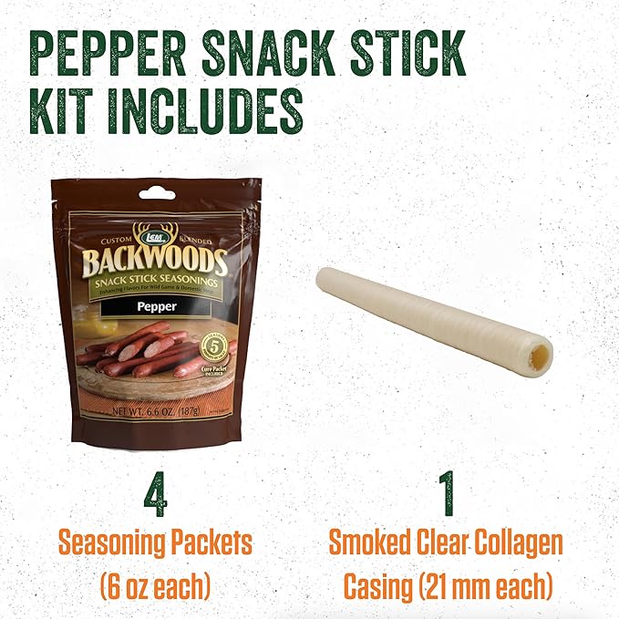LEM Products Backwoods Pepper Snack Stick Seasoning Kit Ideal for Wild Game and Domestic Meat Seasons Up to 20 Pounds of Meat 1 Pound 13.5 Ounce Package with Pre-Measured Cure Packet Included