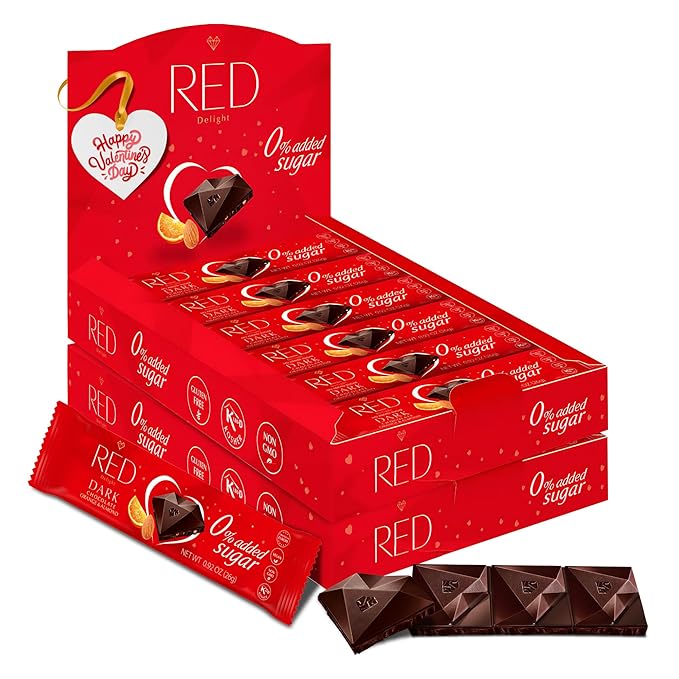 Red Delight Orange and Almonds Chocolate Snack Bars - Pack of 24 Diamond-Shaped Vegan Chocolates (22.08oz) with Rich Cocoa Flavor - European-Style Dark Chocolates - Gluten-Free and Kosher