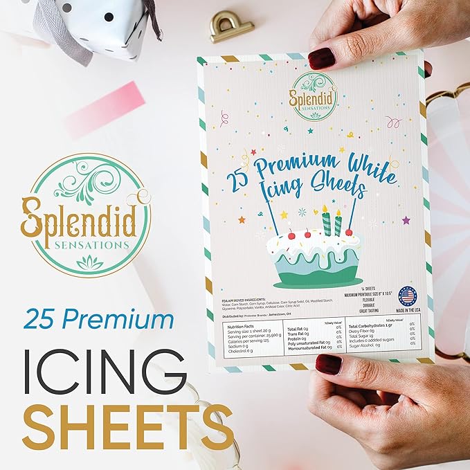 Splendid Sensations 25 ct Edible Paper Edible Printer Edible Images for Cakes Edible Paper for Cakes and Cookies Sugar Paper Icing Sheets Edible Cake Images Edible Cake Prints Frosting Sheets