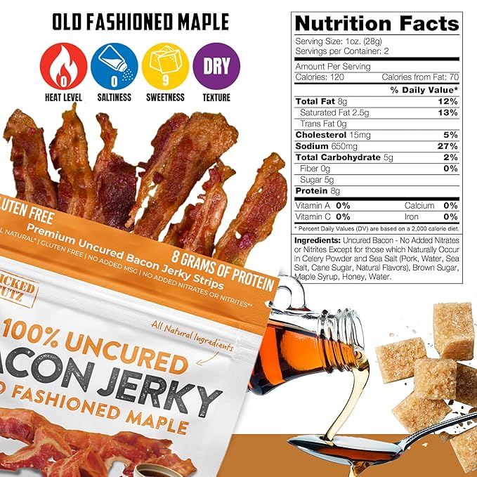 Bacon Jerky Variety Pack | 5 Flavors &amp Up to 24g Protein Per Bag | Fully Cooked Tender Easy to Chew USA Made High Protein Carnivore Snacks | Unique Gifts for Men (5 Bags)