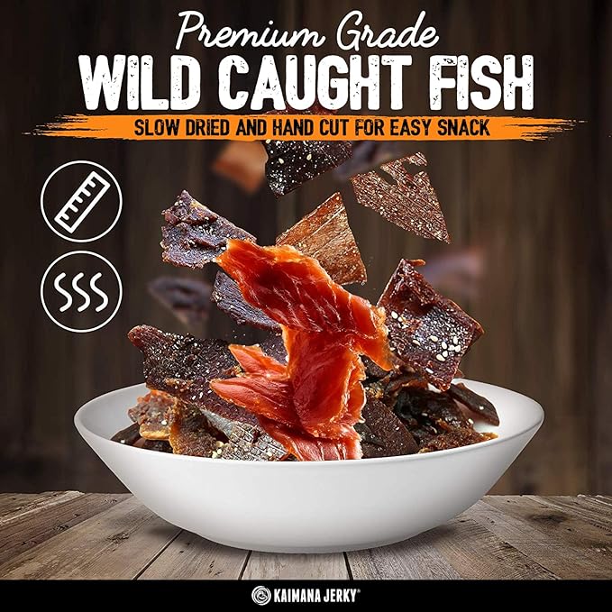 Kaimana Jerky Variety Pack - Ahi Tuna Salmon &amp Wahoo Ono Fish Jerky - All-Natural Wild-Caught Protein-Packed Omega-3 Rich - Made in Hawaii - 11 Bags Great Gift for Dad or Military Care Packag