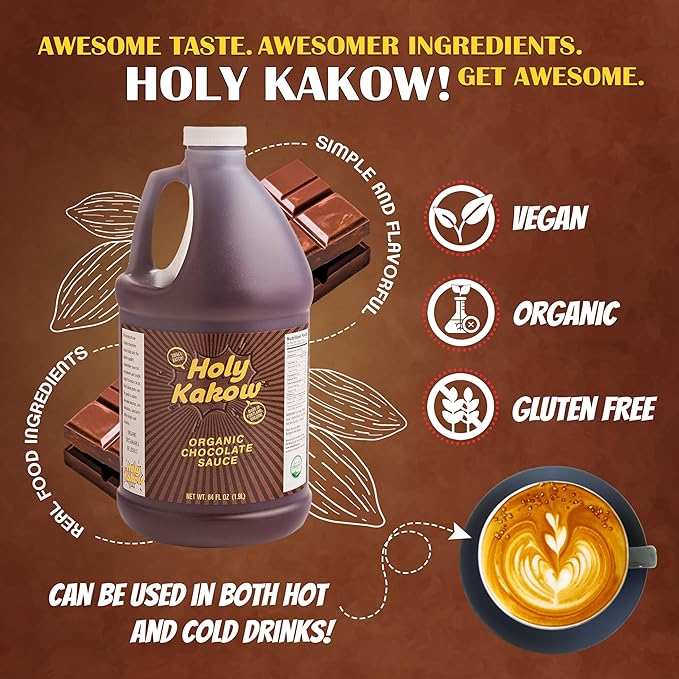Holy Kakow Organic Chocolate Syrup - Organic Chocolate Sauce Organic Add to Mochas Waffles &amp Ice Cream Made with Colombian Sugar Real Food Ingredients Specific Flavor - 64oz