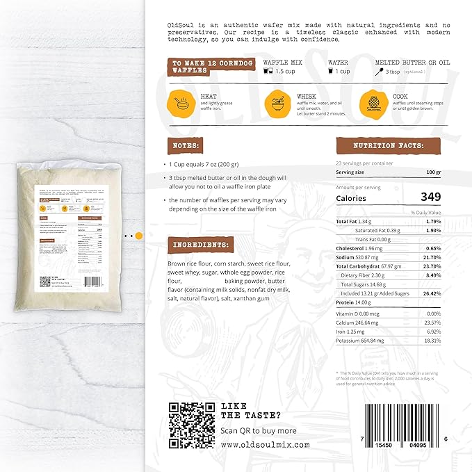 OldSoul Professional Corndog Waffle Mix | GLUTEN FREE | Original Flavour | 5 Lbs | 140 Waffles (5 Lbs Gluten Free)