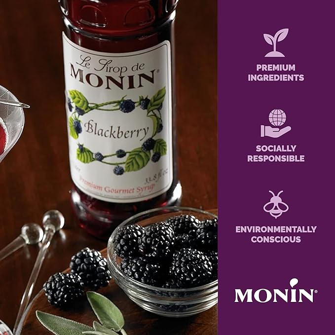 Monin - Blackberry Syrup Delicious Berry Flavored Syrup Cocktail Syrup Authentic Flavor Drink Mix Simple Syrup for Iced Tea Lemonade Cocktails &amp More Clean Label Gluten-Free (1 Liter)