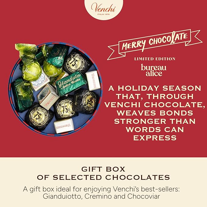 Venchi - Christmas Gift Box with Assorted Chocolates Gianduiotto Chocoviar 75% Extra Dark Cremino Limited Edition Gluten-Free No Colourings or Preservatives Gift Idea