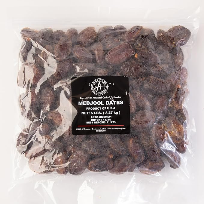 Dried Medjool Dates for Chefs - Premium Sweet Bulk 5 Lb Tub - Ideal for Baking Cooking &amp Natural Sweetening