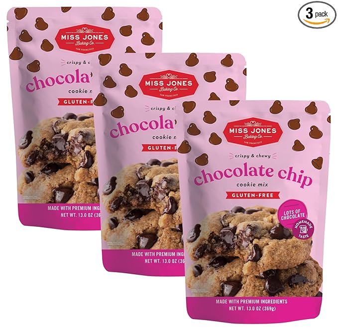 Miss Jones Baking Gluten-Free Chocolate Chip Cookie Mix - More Chocolate Chips 50% Lower Sugar Naturally Sweetened Desserts &amp Treats 13 Ounce (Pack of 3)