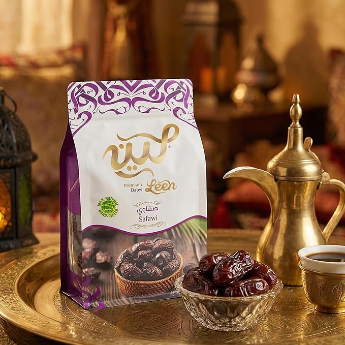 LEEN Safawi Dates Premium 100% Natural &amp Hand-Picked Resealable Zipper Pouch | Soft Naturally Sweet &amp Melt-in-Mouth | Authentic Dates from Al-Madinah Al-Munawarah (400 g)