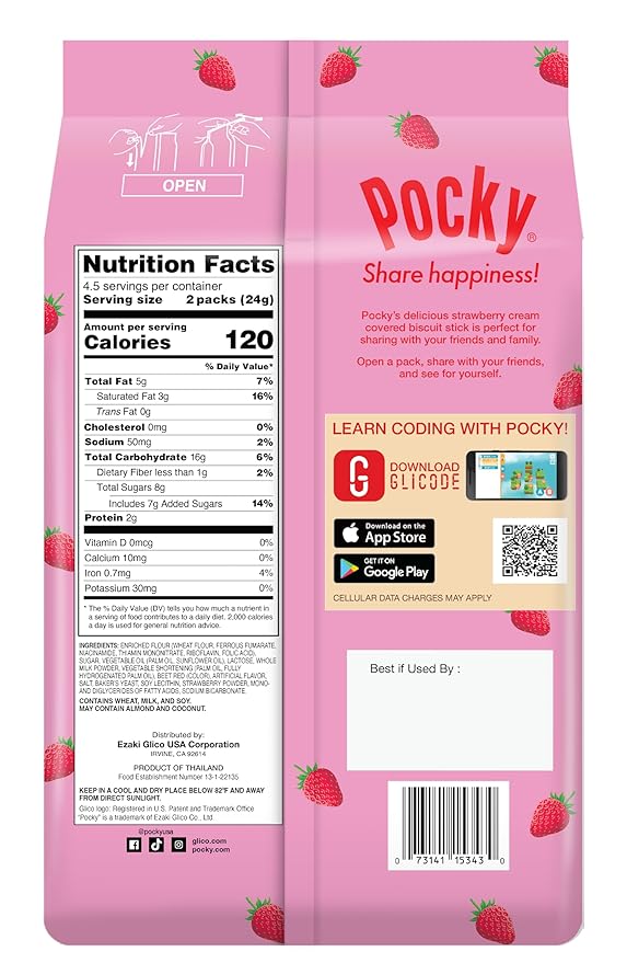 Pocky Strawberry Family Size – Pack of 5 Bags Each with 9 Individually Wrapped Pouches Classic Japanese Biscuit Stick Snack Strawberry Cream Covered Treats for Lunches Parties Gifts &amp Travel