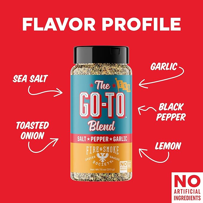 Fire &amp Smoke Society The Go-To All Purpose Seasoning | BBQ Rubs for Smoking and Grilling | Steak Chicken Pork Burgers Veggies | Sea Salt Black Pepper Toasted Onion Garlic | Large (2-Pack)